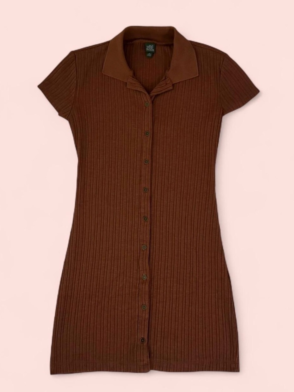 Wild Fable Brown Ribbed Knit Button Up Dress